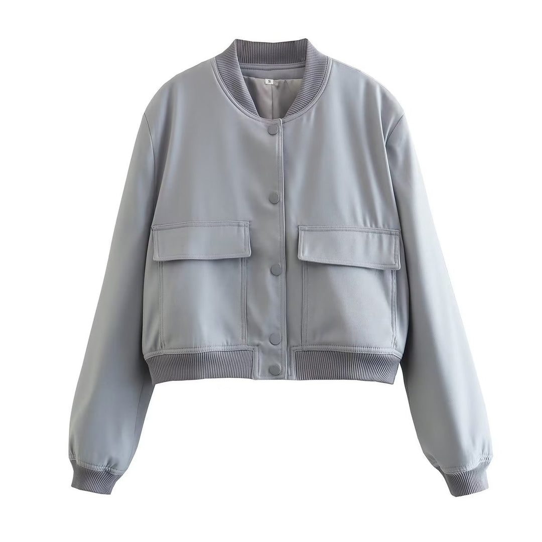 Damen modische cropped Bomberjacke mit großen Pattentaschen Drune
