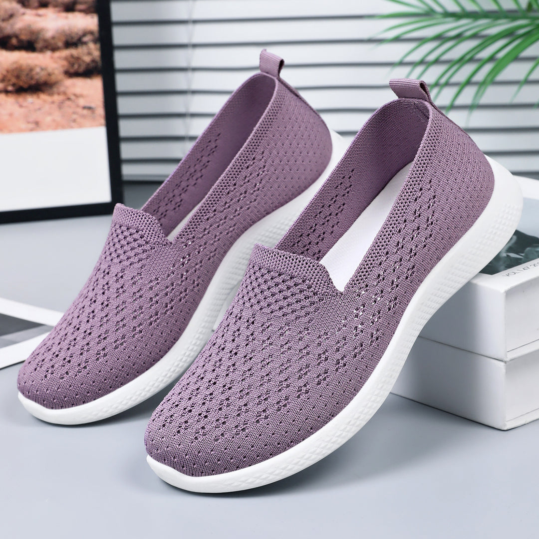 Damen nan nahtloser Strick-Slipper mit perforierter Luftnetzstruktur, ergonomischem Memory-Fußbett und leichter EVA-Dämpfung Drune