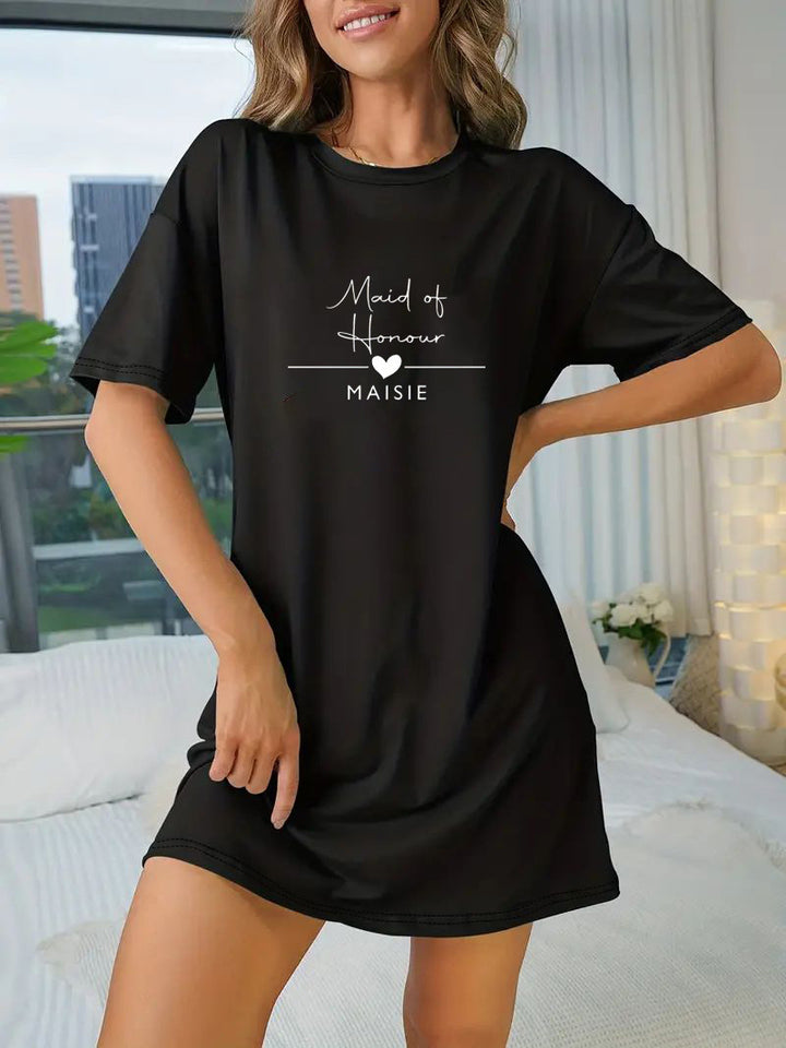 Damen T-Shirt-Kleid mit künstlerischem Blumenmotiv und figurbetontem Schnitt Drune