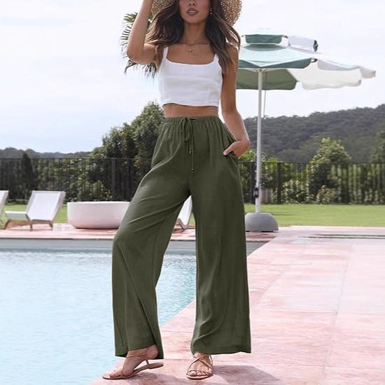Damen Weitgeschnittene Sommerhose mit elastischem Bund und praktischen Taschen Drune