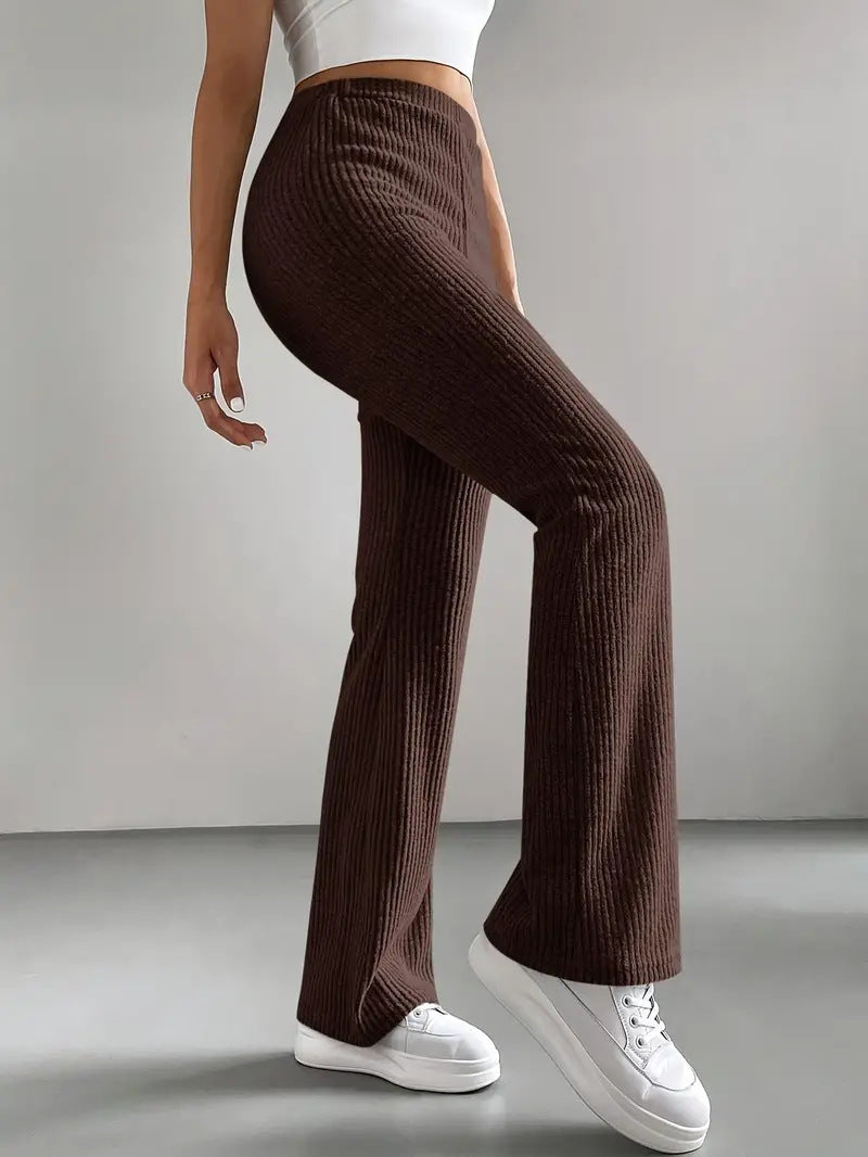 Damen Hochtaillierte Flared-Hose mit Rippstruktur Drune