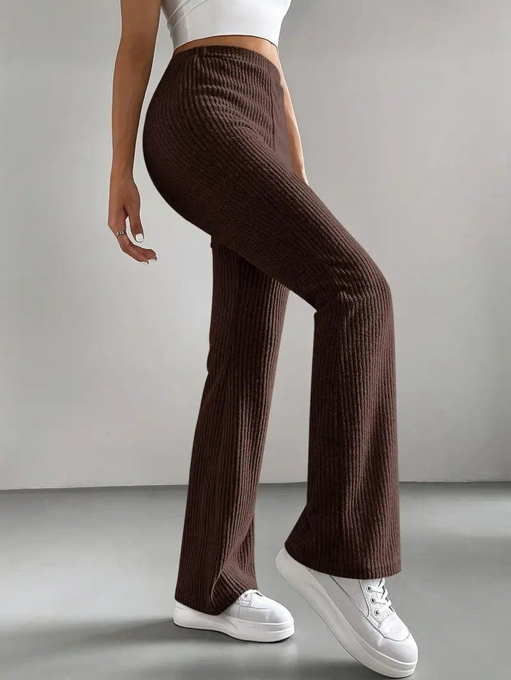 Damen Hochtaillierte Flared-Hose mit Rippstruktur Drune