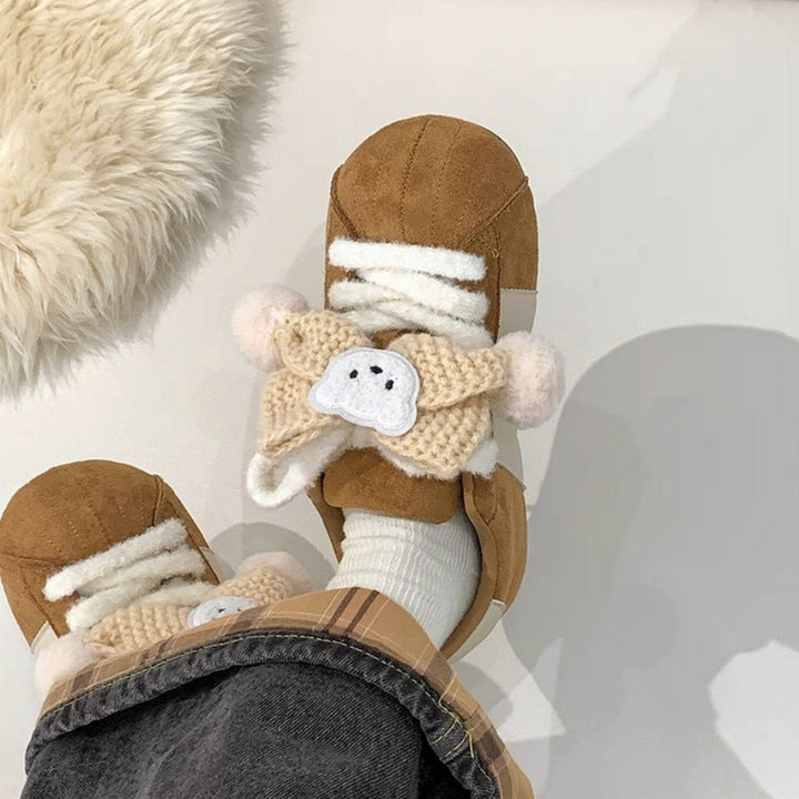 Damen Trendige Sneakers mit verspielten Knüpfdetails und kuscheligem Innenfutter Drune