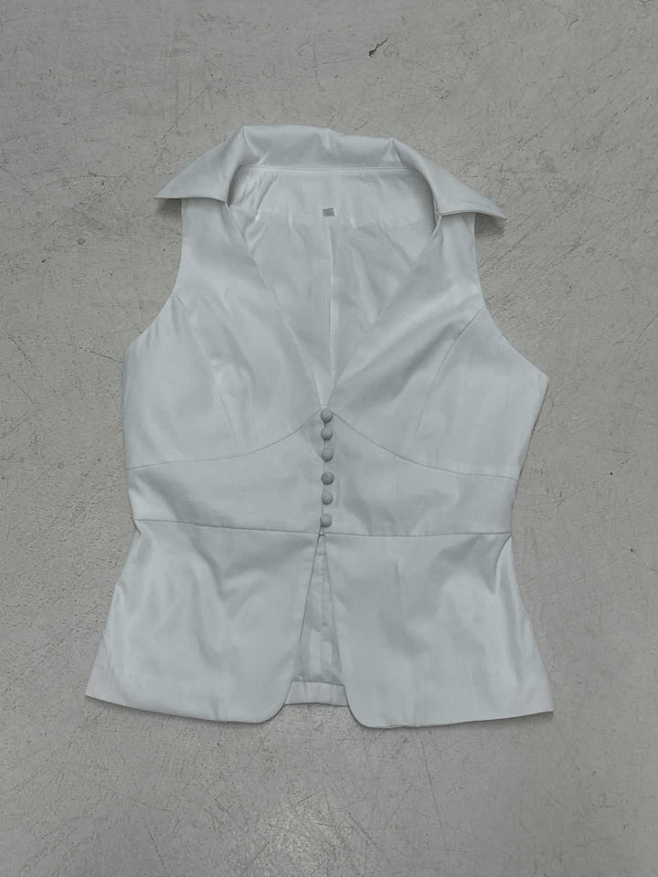 Damen elegant geschnittenes Wickeloberteil mit Knopfleiste und Kragen Drune