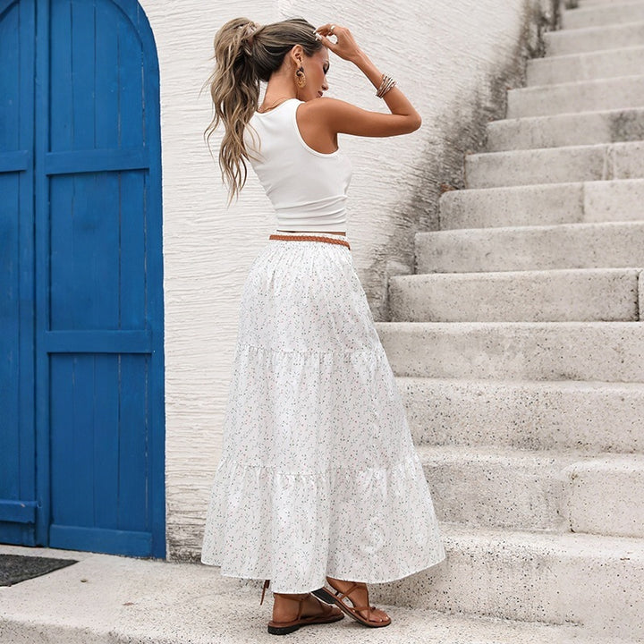 Damen Sommerliches Maxi-Kleid mit floralen Akzenten und tailliertem Bund Drune