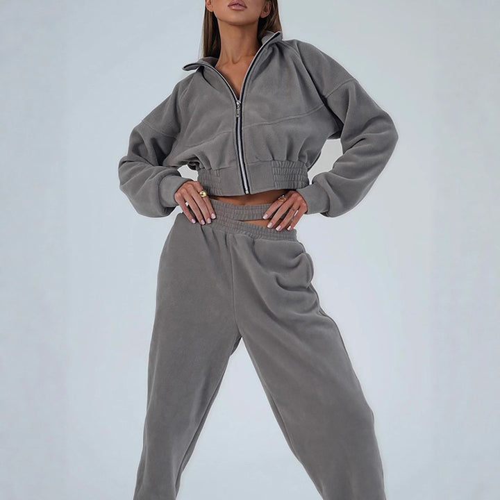 Damen Sportfreizeitanzug mit Cropped Jacke und elastischem Bund Drune