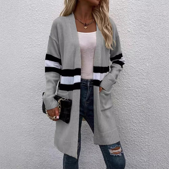 Damen Grobstrick-Cardigan mit lässigen Streifen und tiefen Taschen Drune
