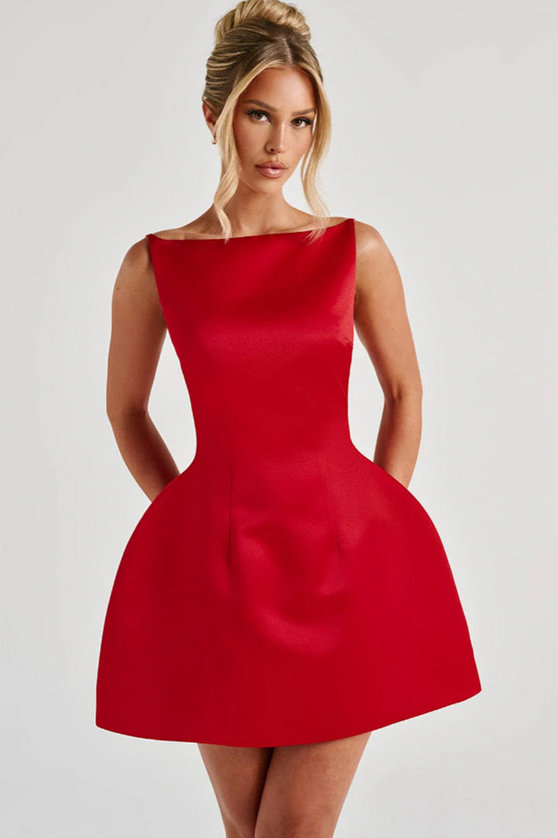 Damen Figurbetontes Cocktailkleid mit elegantem Ausschnitt und schwingendem Rock Drune