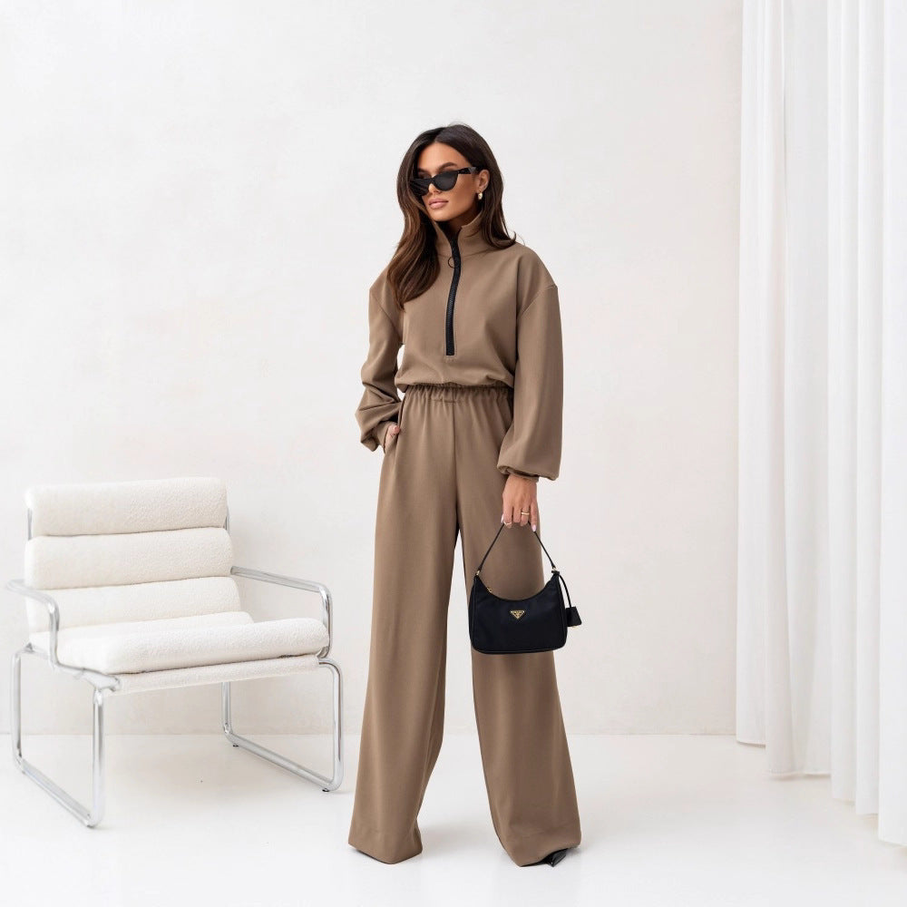Damen Modischer Jumpsuit mit Stehkragen und Reißverschluss Drune