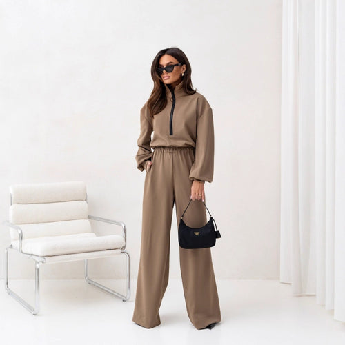 Damen Modischer Jumpsuit mit Stehkragen und Reißverschluss Drune