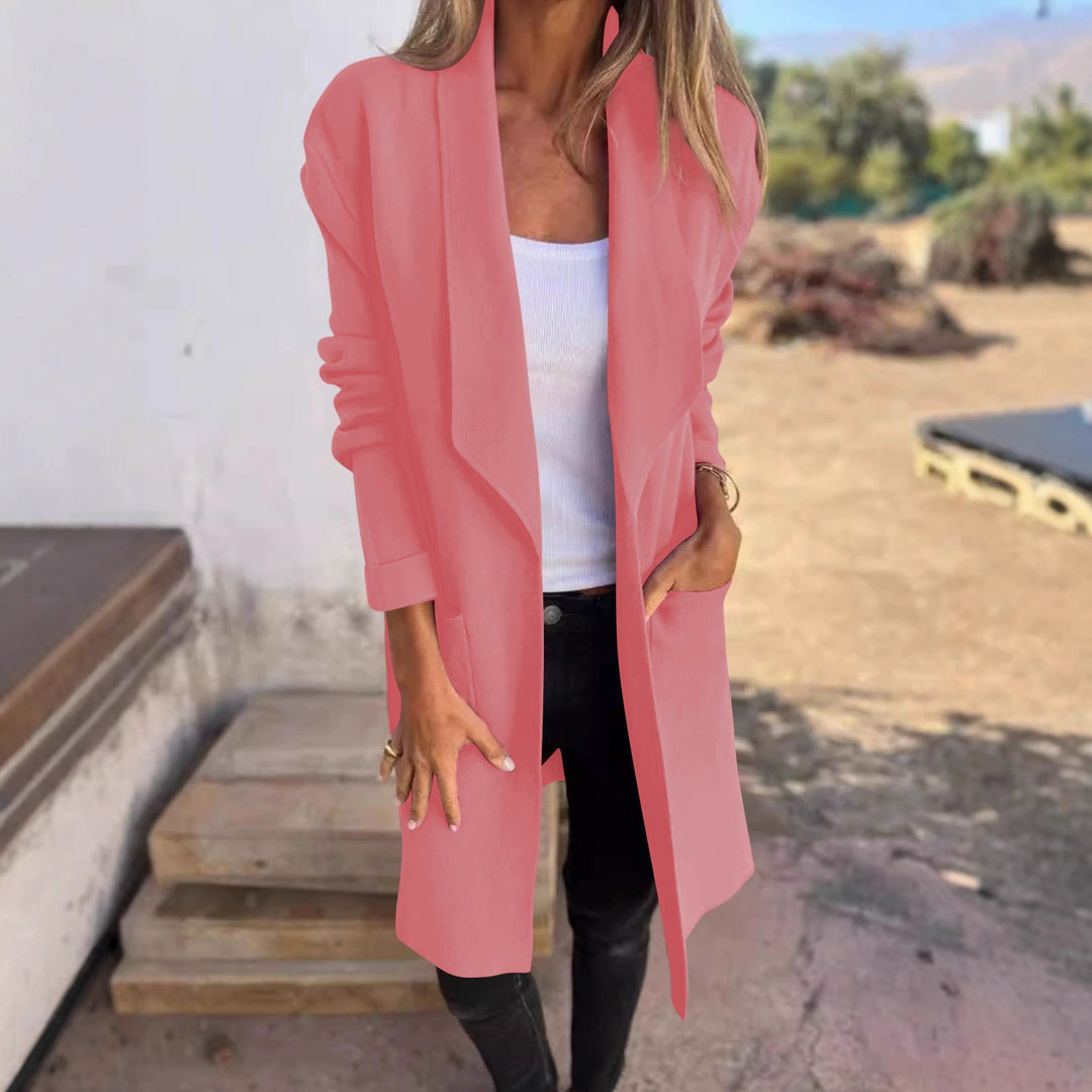 Damen Lässige Langjacke mit offenem Schnitt und praktischen Taschen Drune