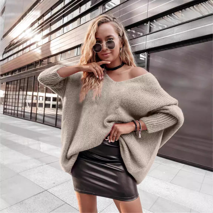 Damen Oversized Pullover mit weitem Ausschnitt Drune
