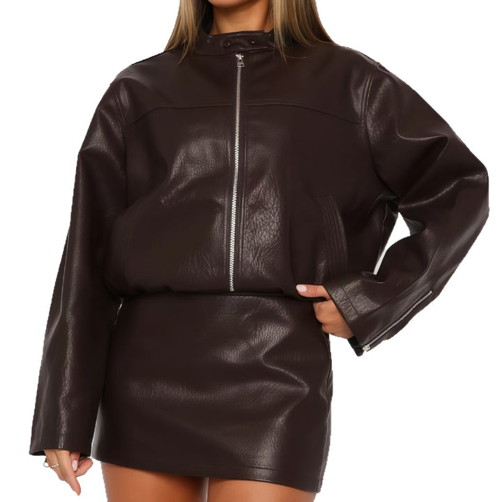 Damen lässige und stilvolle Kunstlederjacke Drune