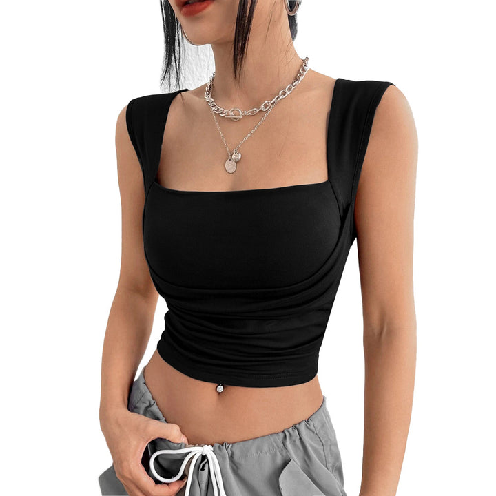 Damen cropped Tanktop mit raffinierter Raffung und quadratischem Ausschnitt Drune