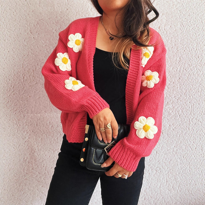 Damen Strickjacke mit floralem Design und lässiger Passform Drune