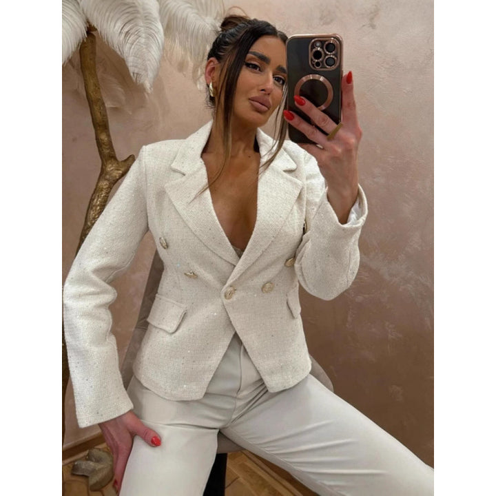 Damen Eleganter Blazer mit doppelter Knopfleiste und strukturiertem Stoff Drune