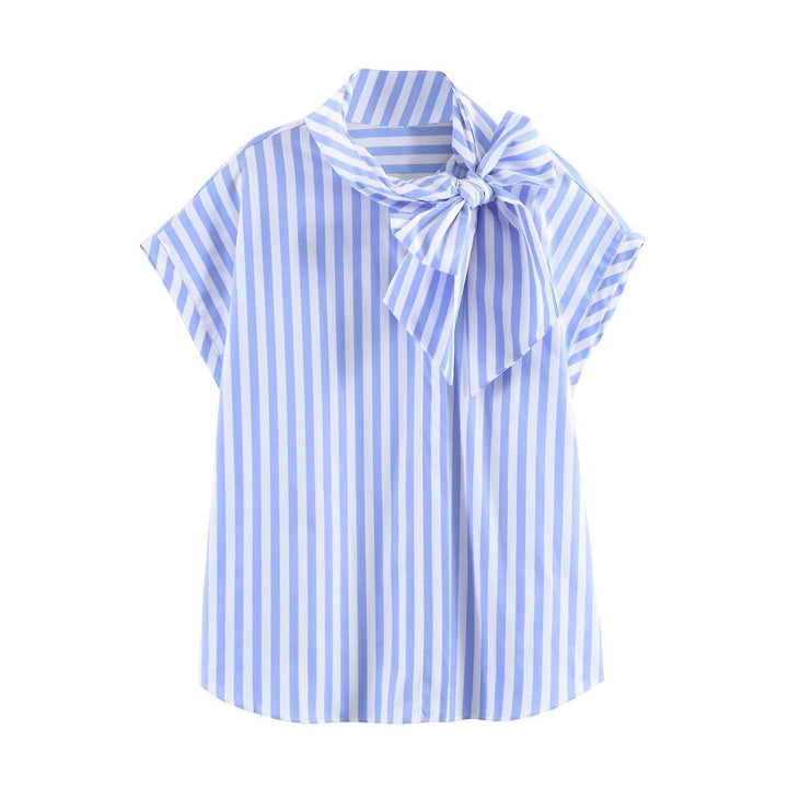 Damen Blusenshirt mit dekorativem Schleifenelement und modischem Streifenmuster Drune