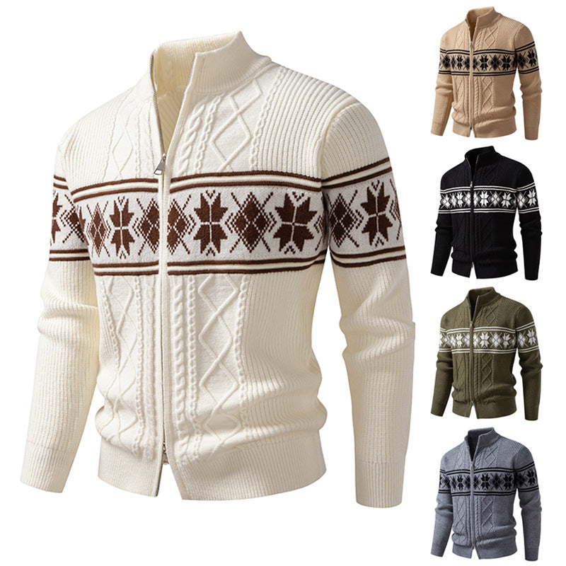 Herren nan Norweger-Strickjacke mit durchgehendem Reißverschluss und hohem Stehkragen Drune