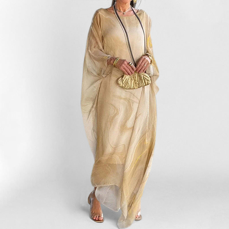 Damen Maxikleid mit elegantem Wasserfarbenmuster und weitem Schnitt Drune