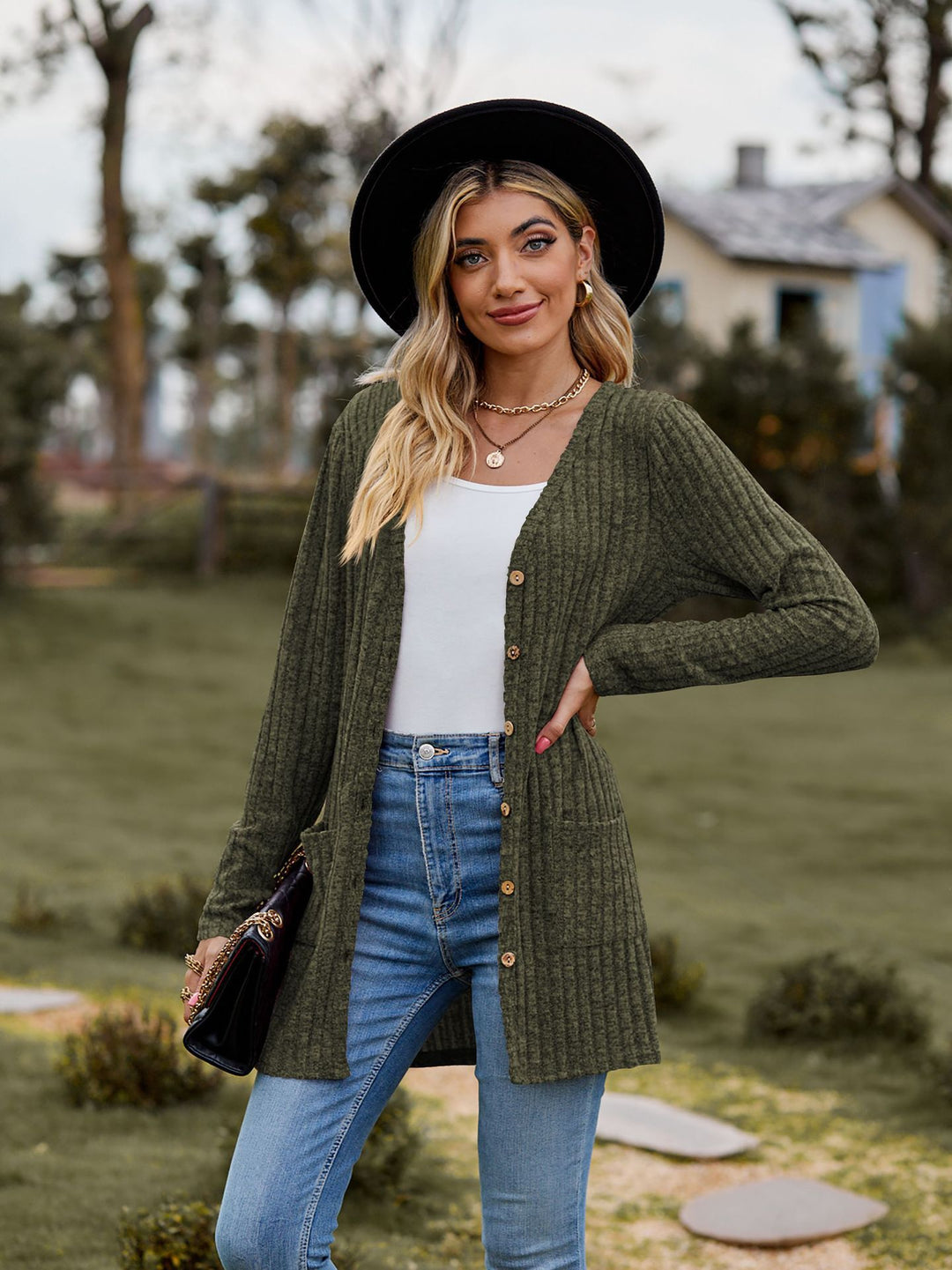 Damen Strickjacke mit langen Ärmeln und praktischen Taschen Drune