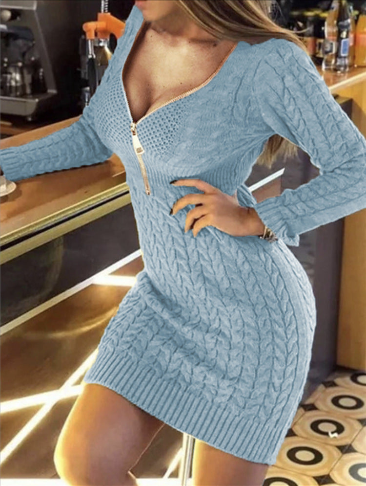 Damen Strickkleid mit Zipper und nostalgischem Rippenmuster Drune