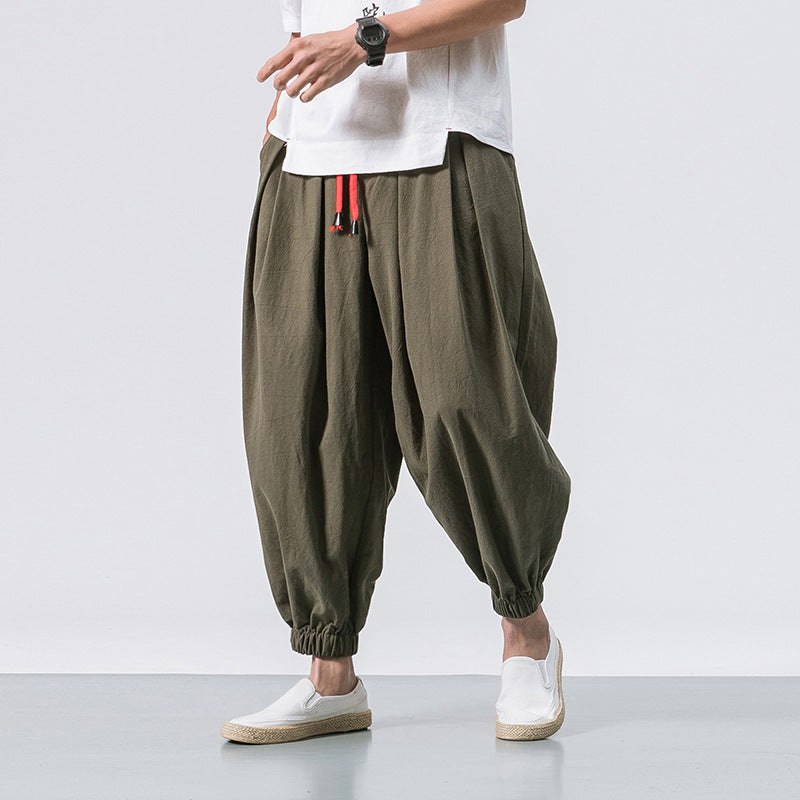 Herren nan lässige Leinen-Joggerhose mit Tunnelzug, strukturierter Oberfläche und elastischen Bündchen Drune
