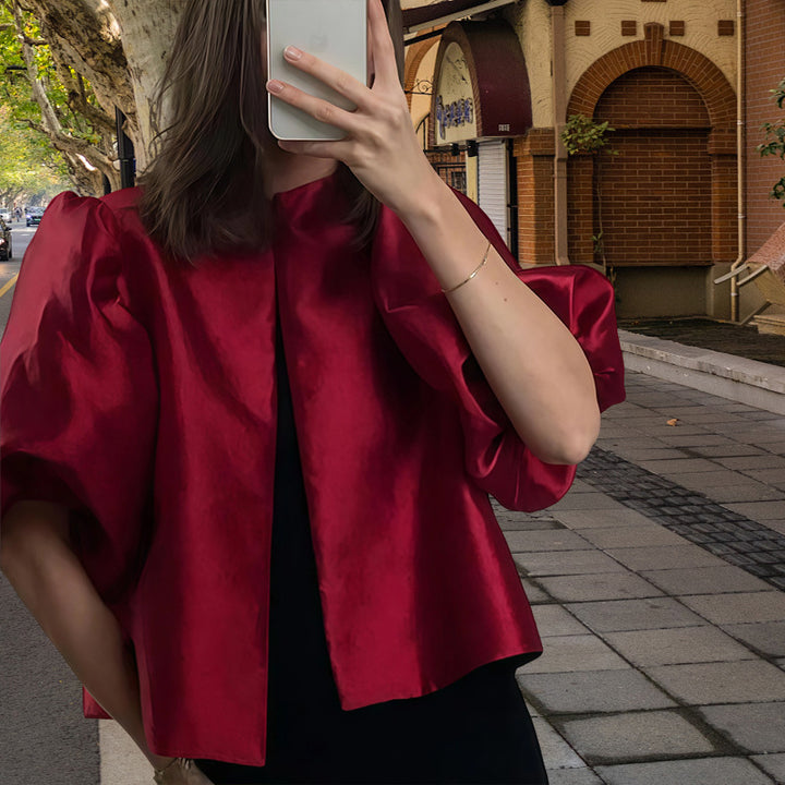 Damen Elegantes Midikleid mit strukturiertem Oberteil und voluminösen Ärmeln Drune