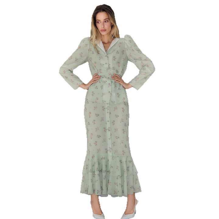 Damen Blütenmuster Maxikleid mit Puffärmeln Drune