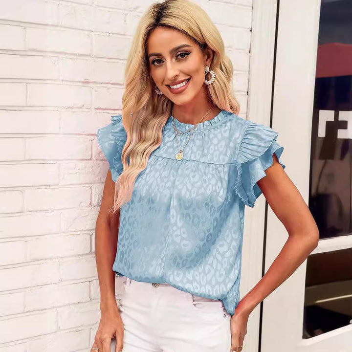 Damen Bluse mit modischen Rüschendetails und elegantem Leopardenmuster Drune