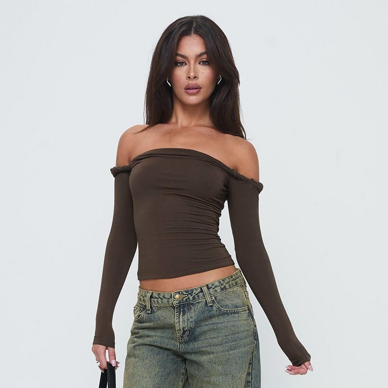 Damen Offshoulder Langarmshirt mit eleganten Drapierungen Drune