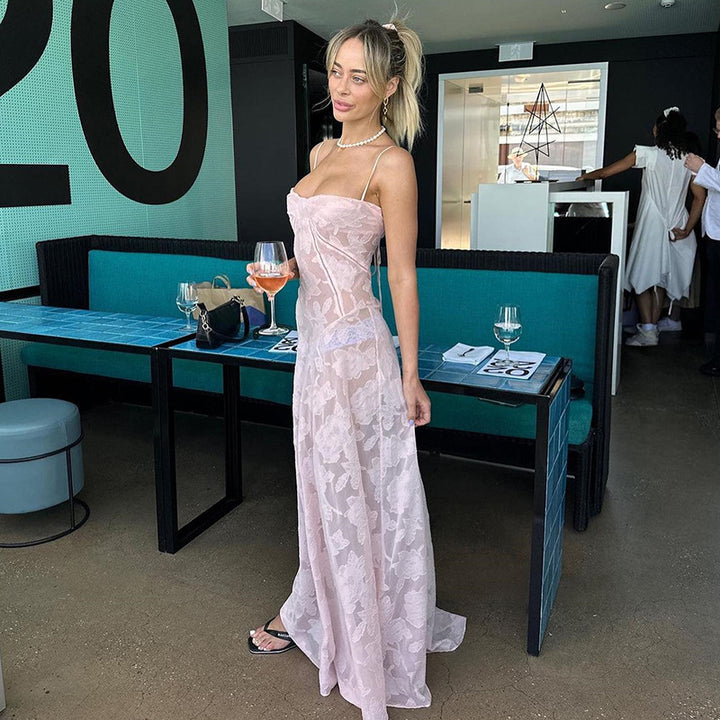 Damen Maxikleid mit elegantem Spitzenbesatz und verführerischem Schnitt Drune