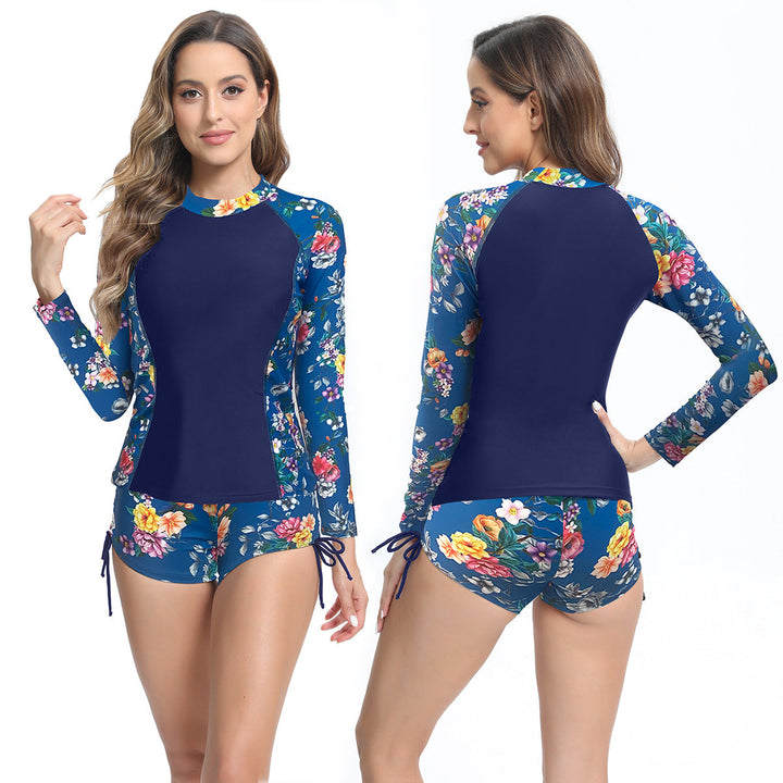 Damen UV-Schutz Langarm Schwimmanzug mit floralen Akzenten Drune