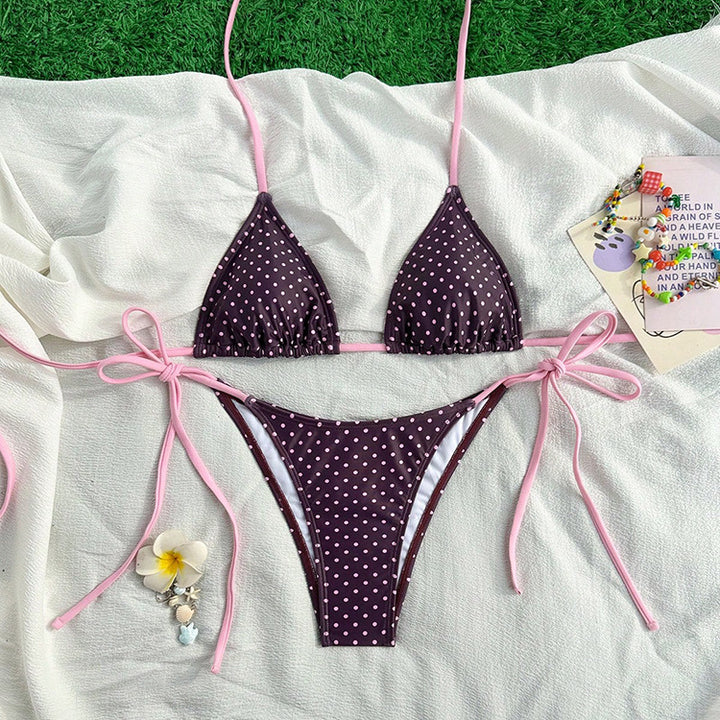 Damen Triangel-Bikini mit modischem Punkten-Design und verstellbaren Bindebändern Drune