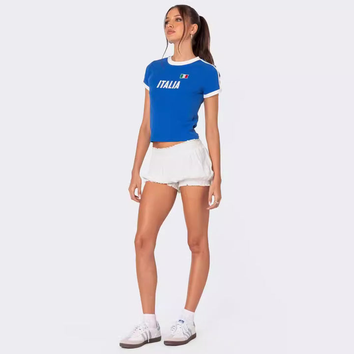 Damen Casual Graphic T-Shirt mit italienischem Thema Drune