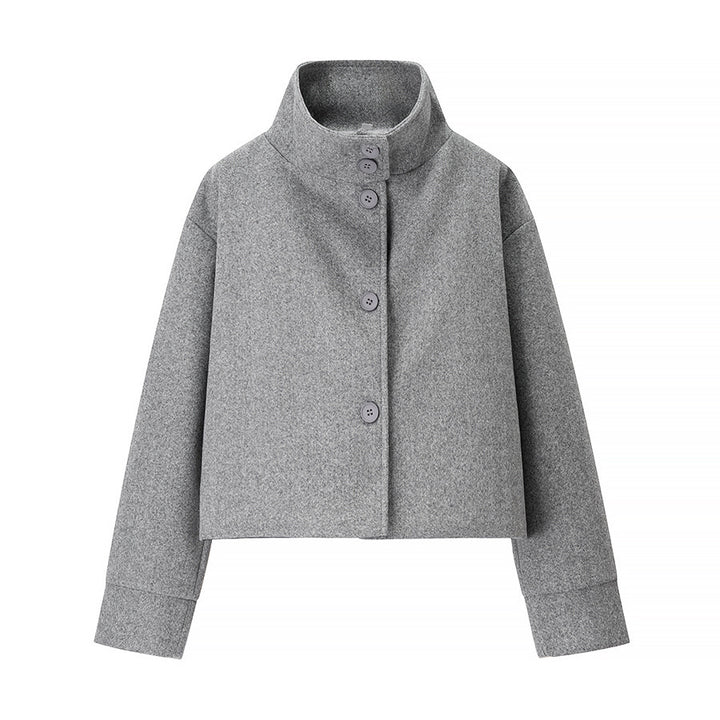 Damen nan cropped Wollmix-Jacke mit hohem Stehkragen, kastiger Passform und verdeckter Knopfleiste Drune