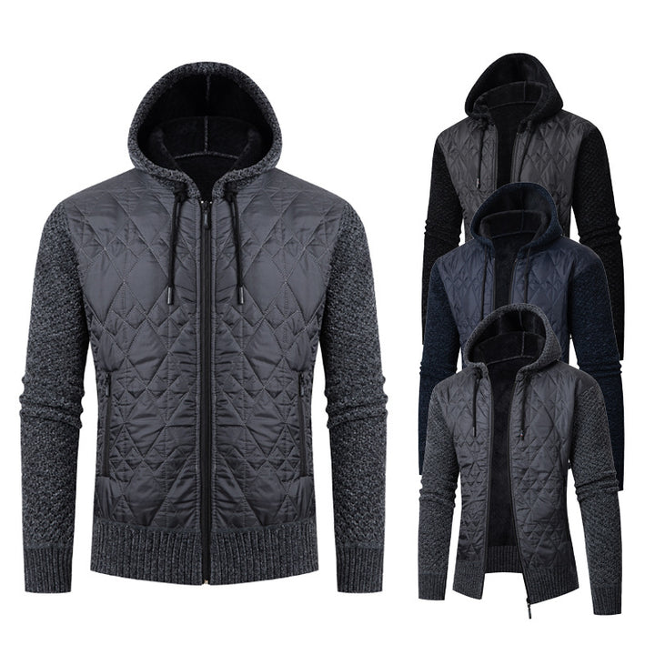 Herren nan gesteppte Kapuzenjacke mit wattierter Front, Strickärmeln und Teddyfutter Drune