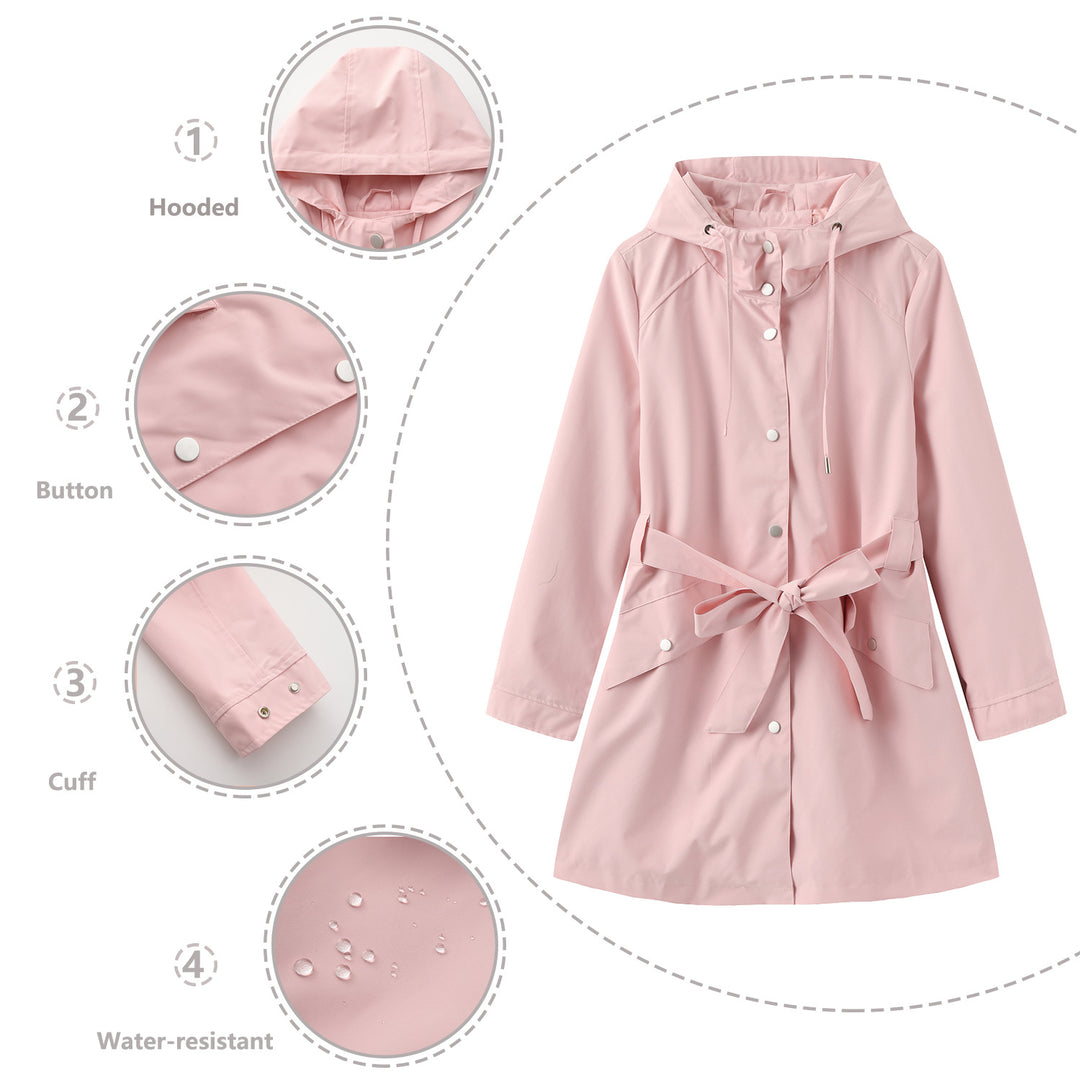 Damen modische Outdoorjacke mit Gürtel und Kapuze Drune