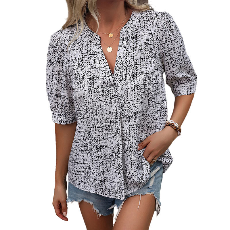 Damen Bluse mit kreativem grafischem Muster und lockerer Passform Drune