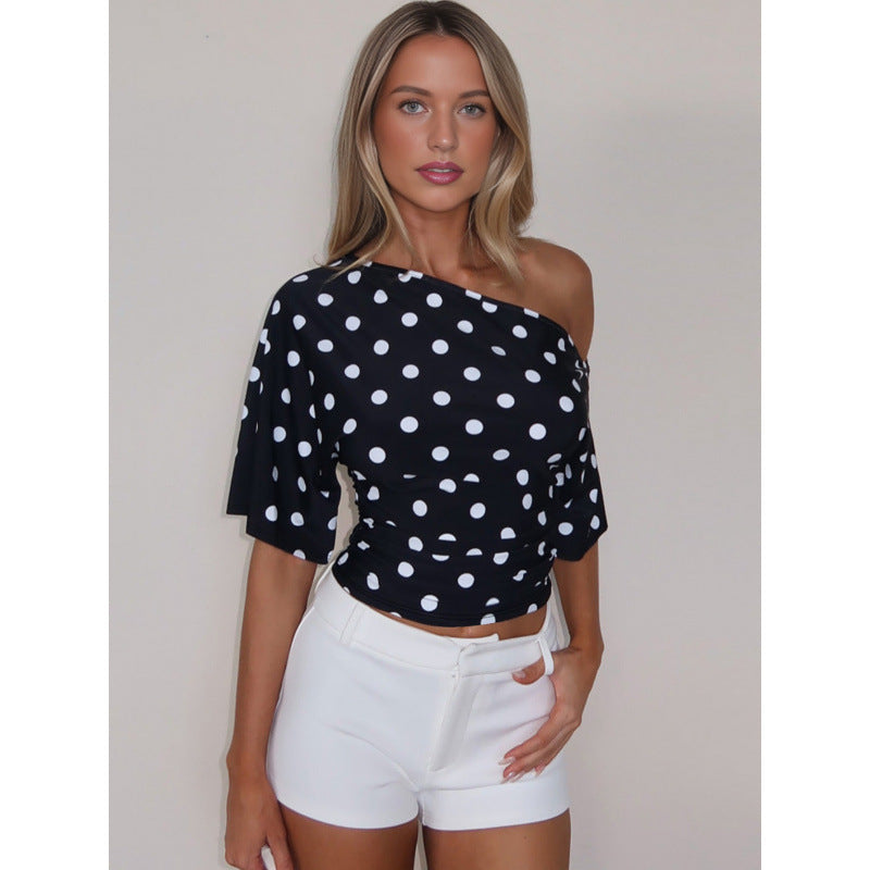 Damen Off-Shoulder Oberteil mit Punkten und voluminösen Ärmeln Drune