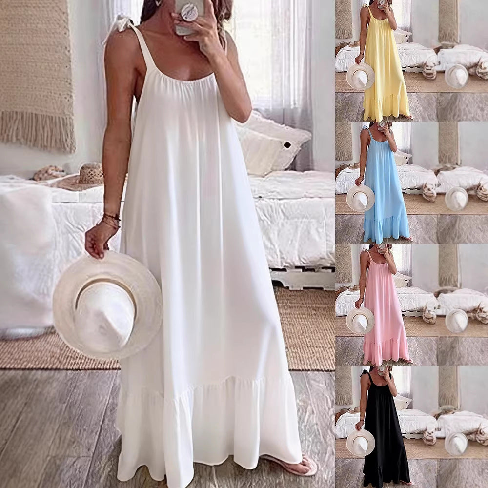 Damen Sommerliches Maxikleid mit Rüschenabschluss Drune