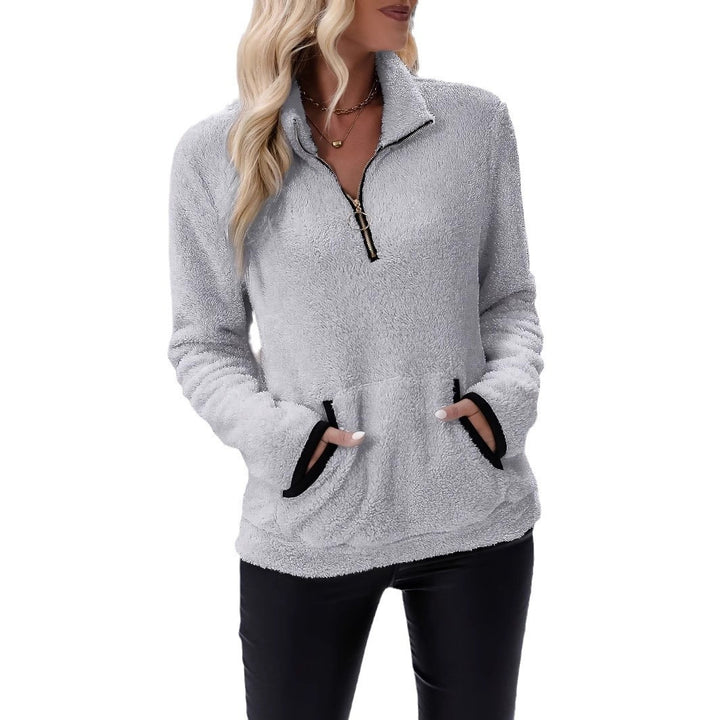 Damen Fleece Pulli mit kurzem Reißverschluss und Kängurutasche Drune