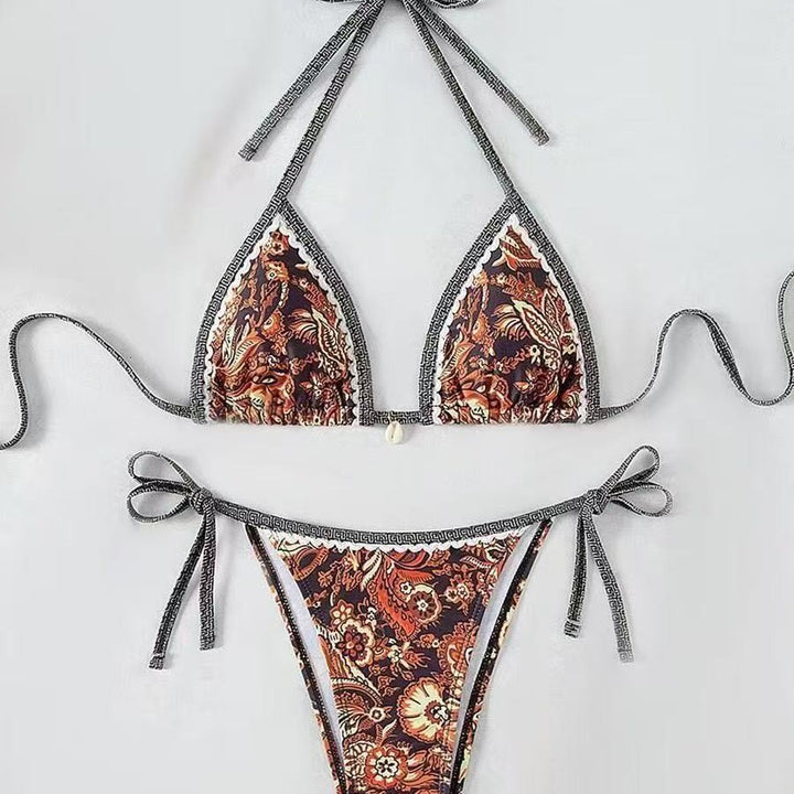 Damen Triangel-Bikini mit floralem Muster und verstellbaren Bindebändern Drune