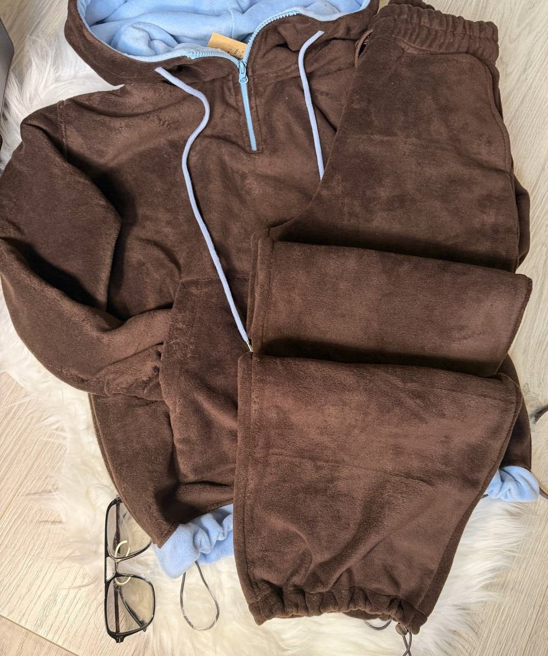 Damen kuscheliger Fleece-Jogginganzug mit hohem Kragen undKordelzug Drune