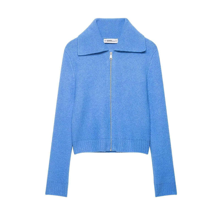 Damen nan kurz geschnittene Strickjacke mit Reißverschluss, breitem Umlegekragen und Rippbund Drune