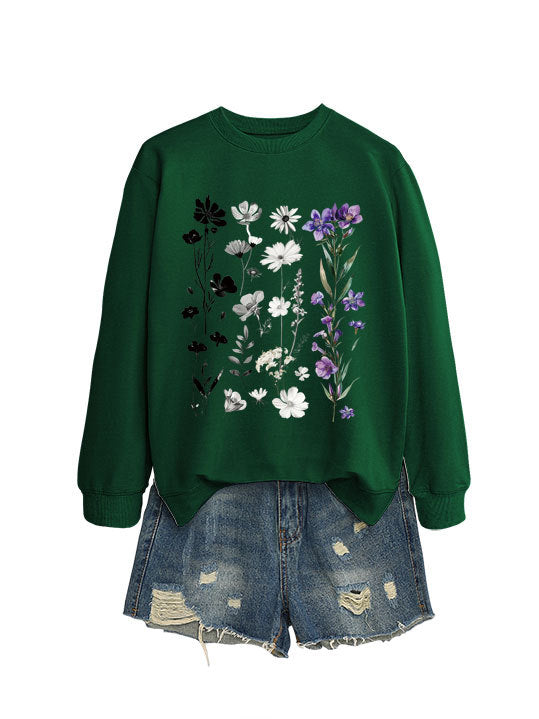 Damen Sweatshirt mit floralem Grafikdesign und weichem Innenfutter Drune