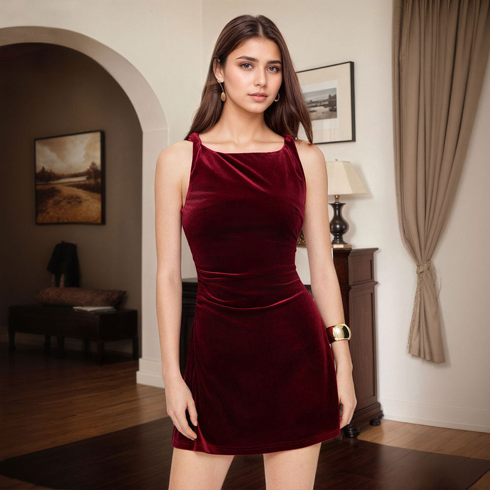 Damen Mini-Kleid aus luxuriösem Samt mit schicker Drapierung Drune
