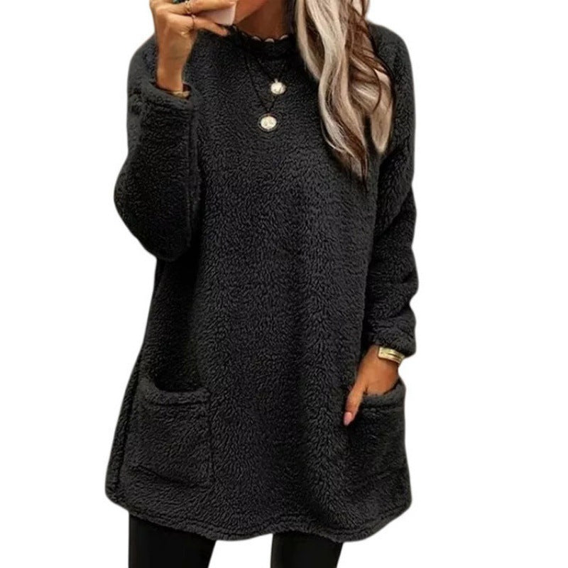 Damen Kuscheliger Fleece-Pullover mit weitem Schnitt und praktischen Taschen Drune