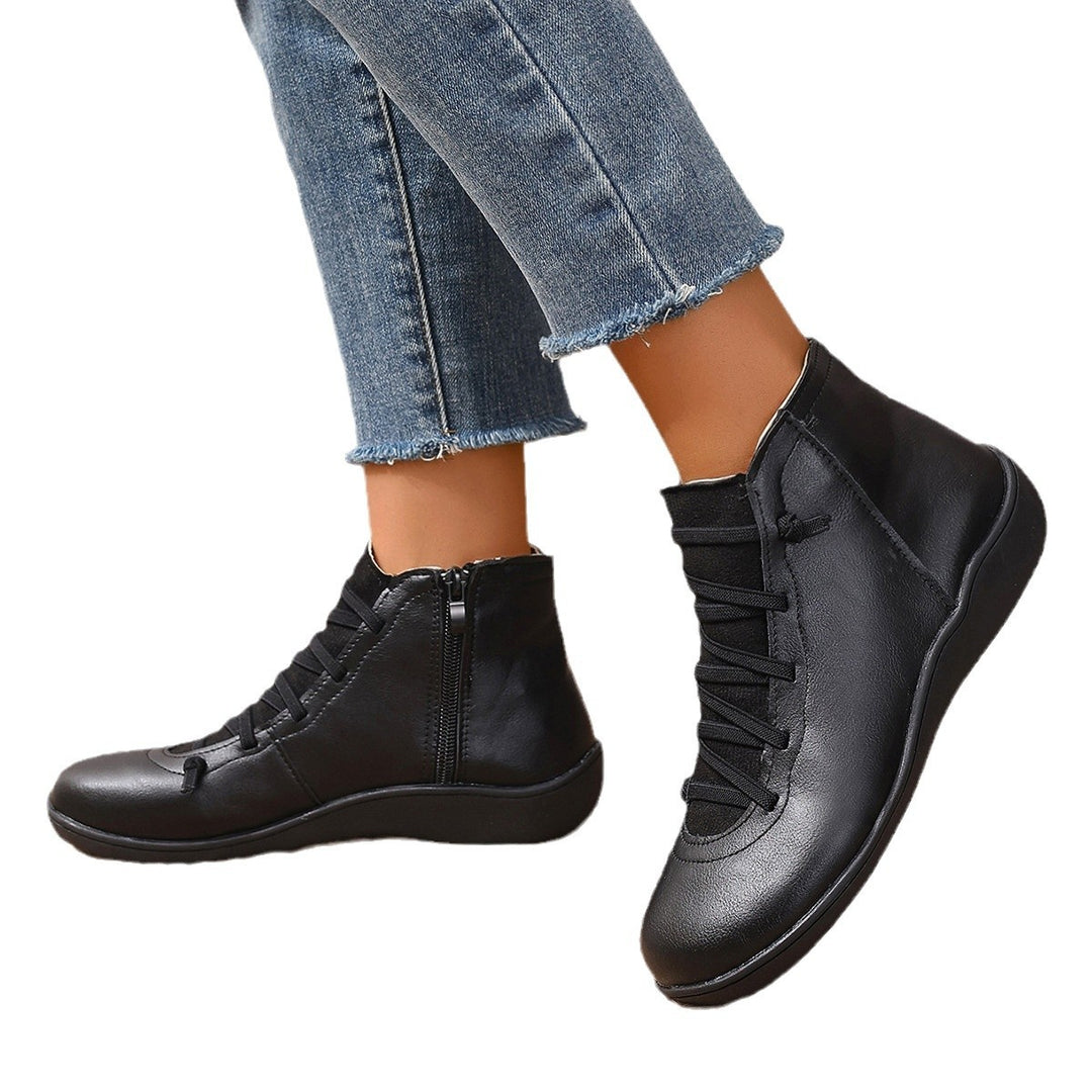 Damen nan sportliche knöchelhohe Schnürstiefelette mit seitlichem Reißverschluss und flexibler Gummisohle Drune