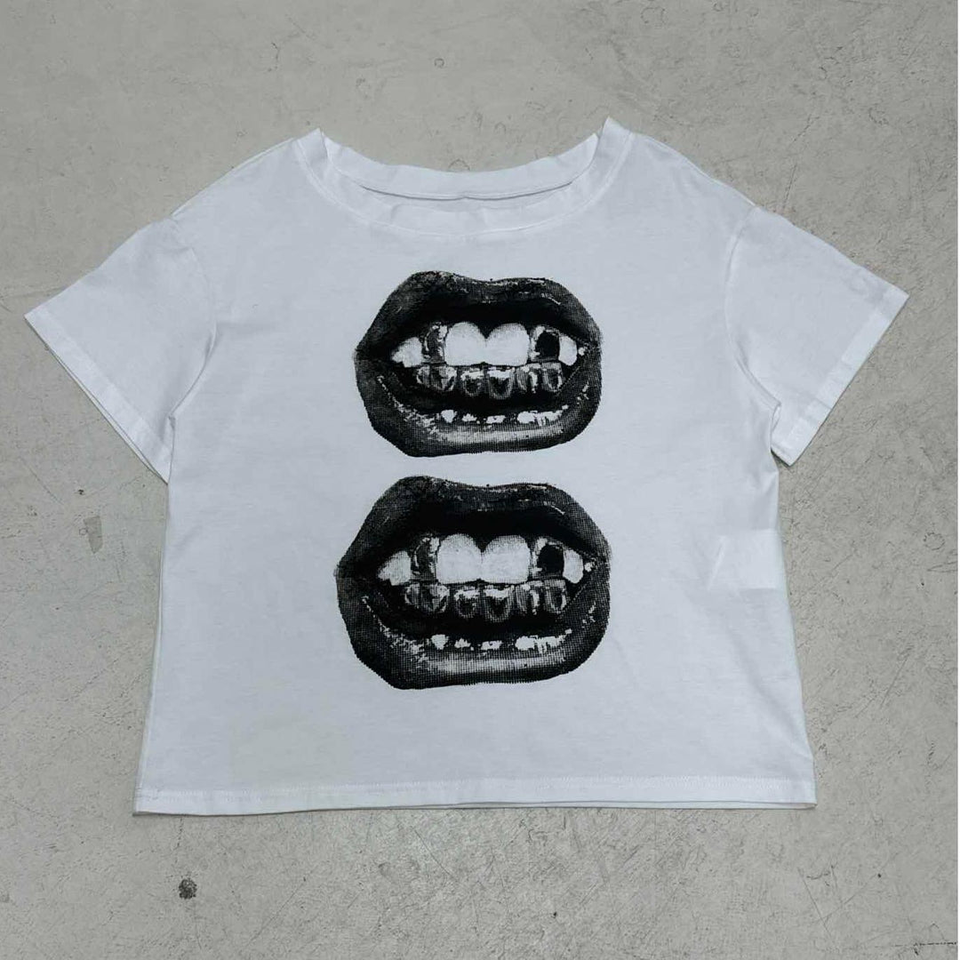 Damen lässiges T-Shirt mit glänzendem Kreuzdesign und großzügigem Ausschnitt Drune