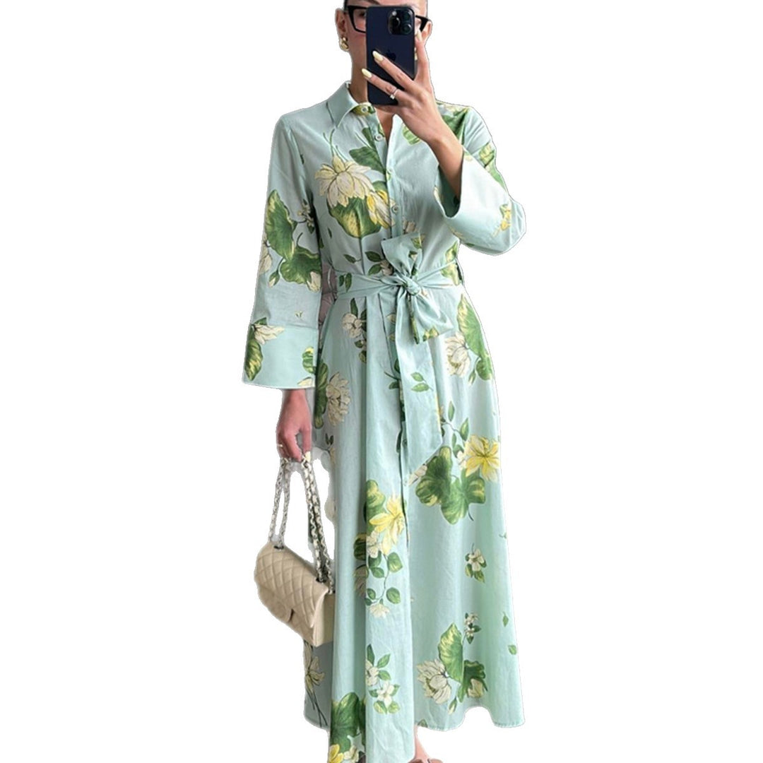 Damen Maxikleid mit floralen Mustern und Wickelgürtel Drune